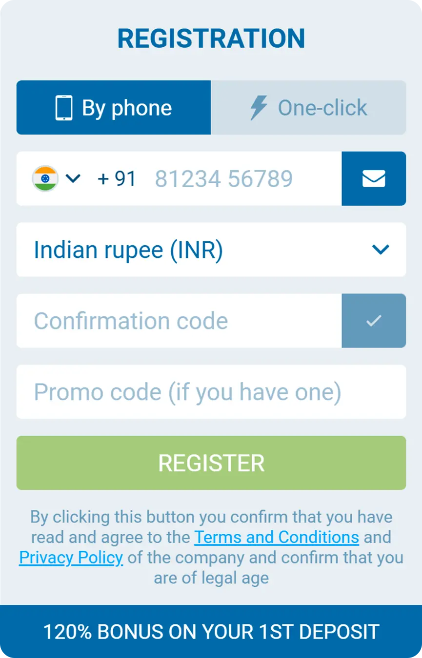 1xbet India registration