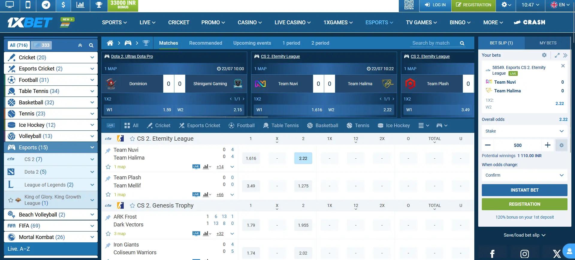 Esports at 1xBet in India