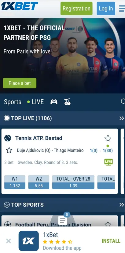 Functionality of the mobile application 1xBet