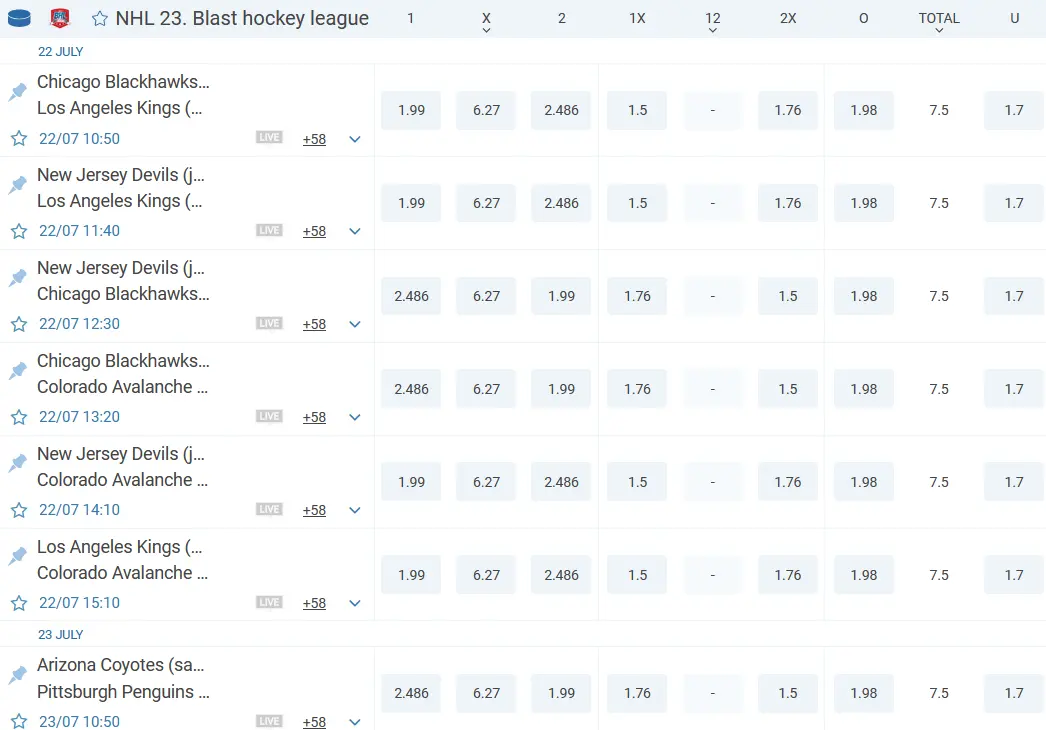 Hockey tournaments available for betting