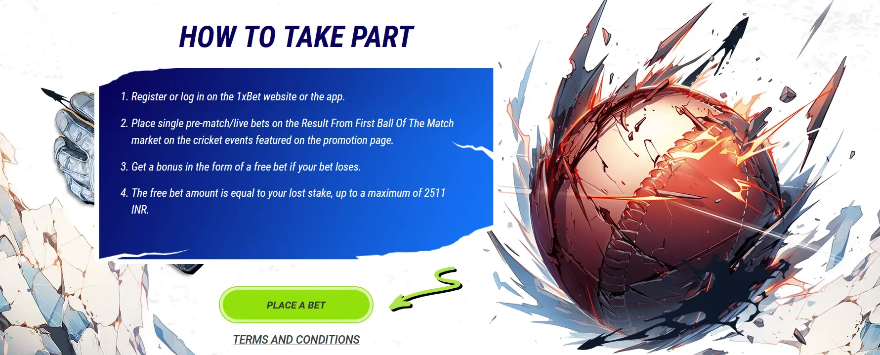 How to take part in the Cricket free bet at 1xBet