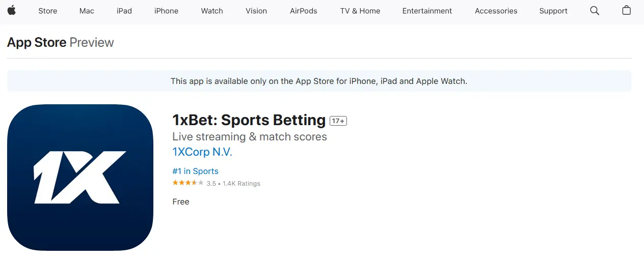 Installing the 1xBet mobile app via AppStore