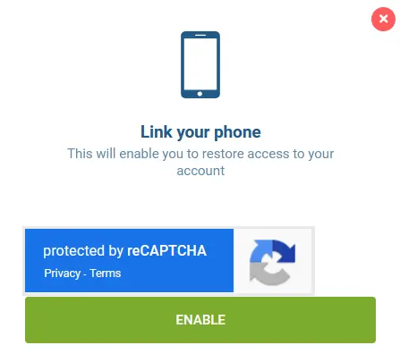 Link your phone number to 1xBet