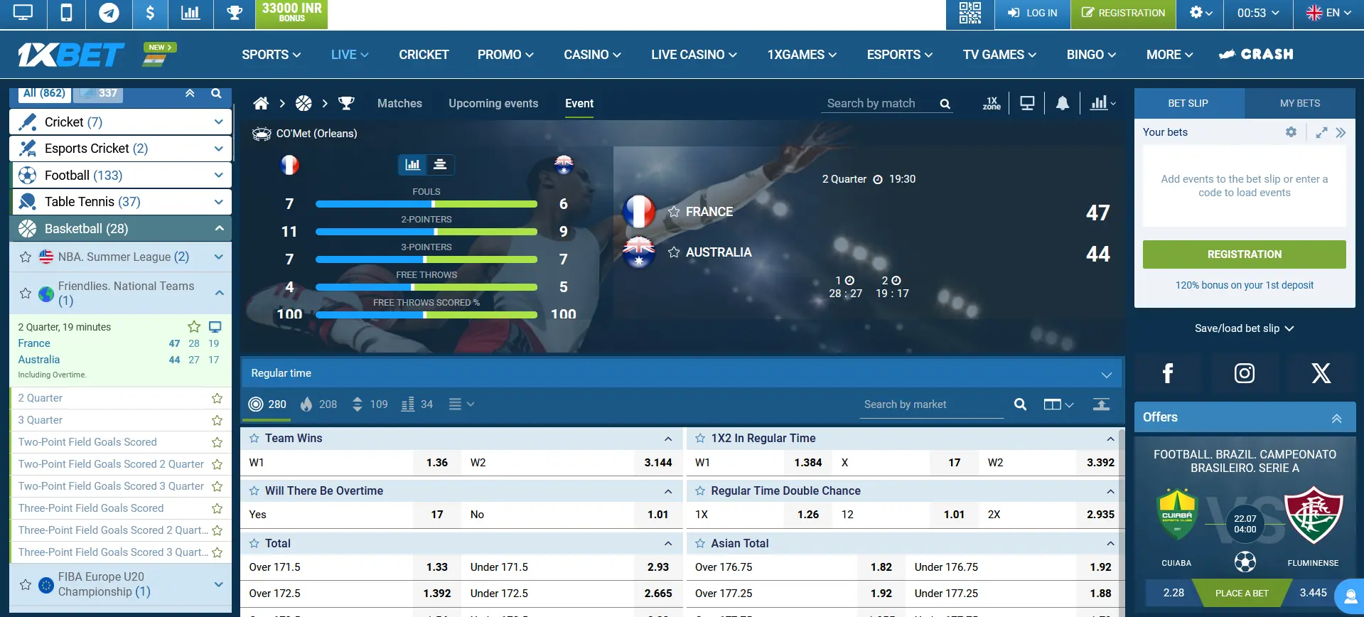 Live betting on basketball