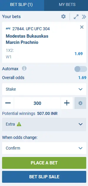 Types of UFC bets available at 1xBet in India