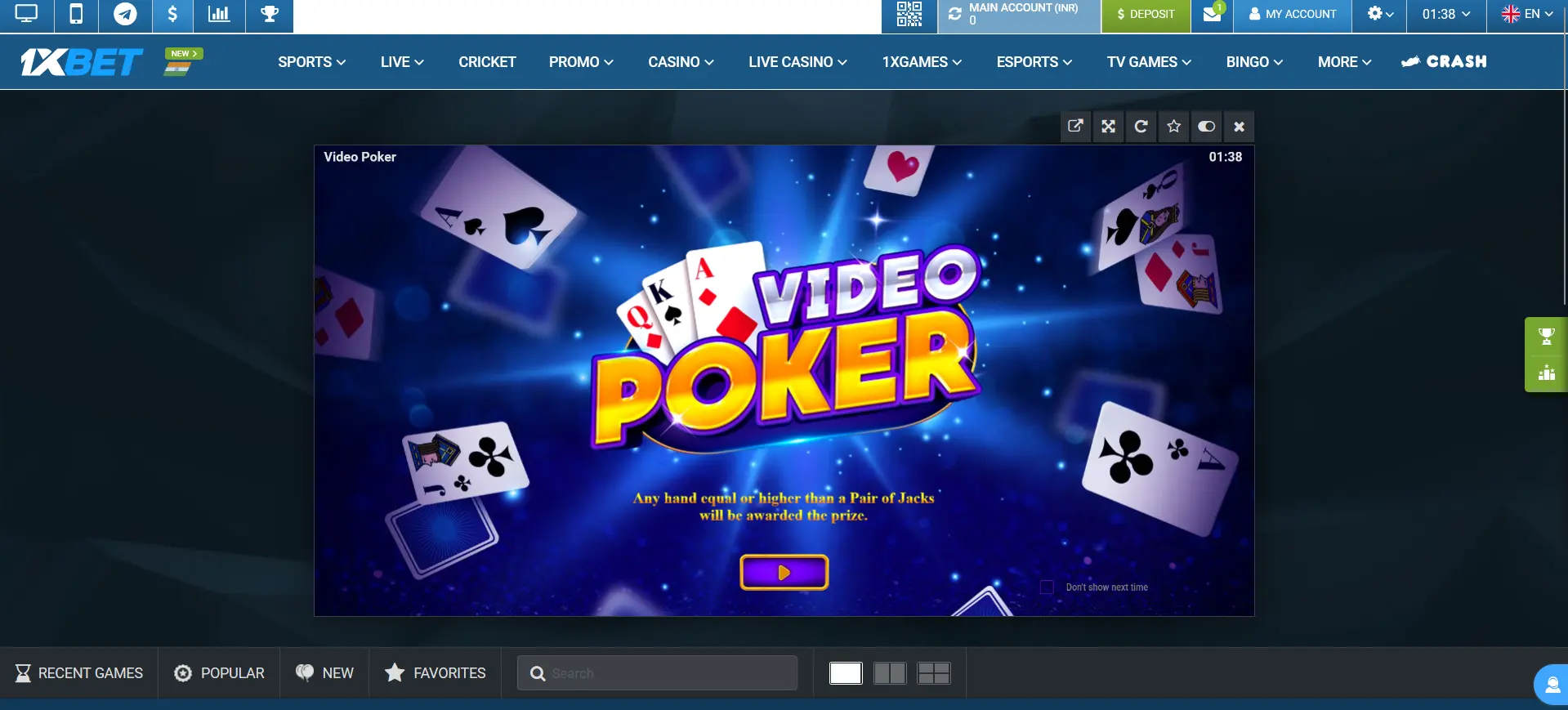 Video poker at 1xBet